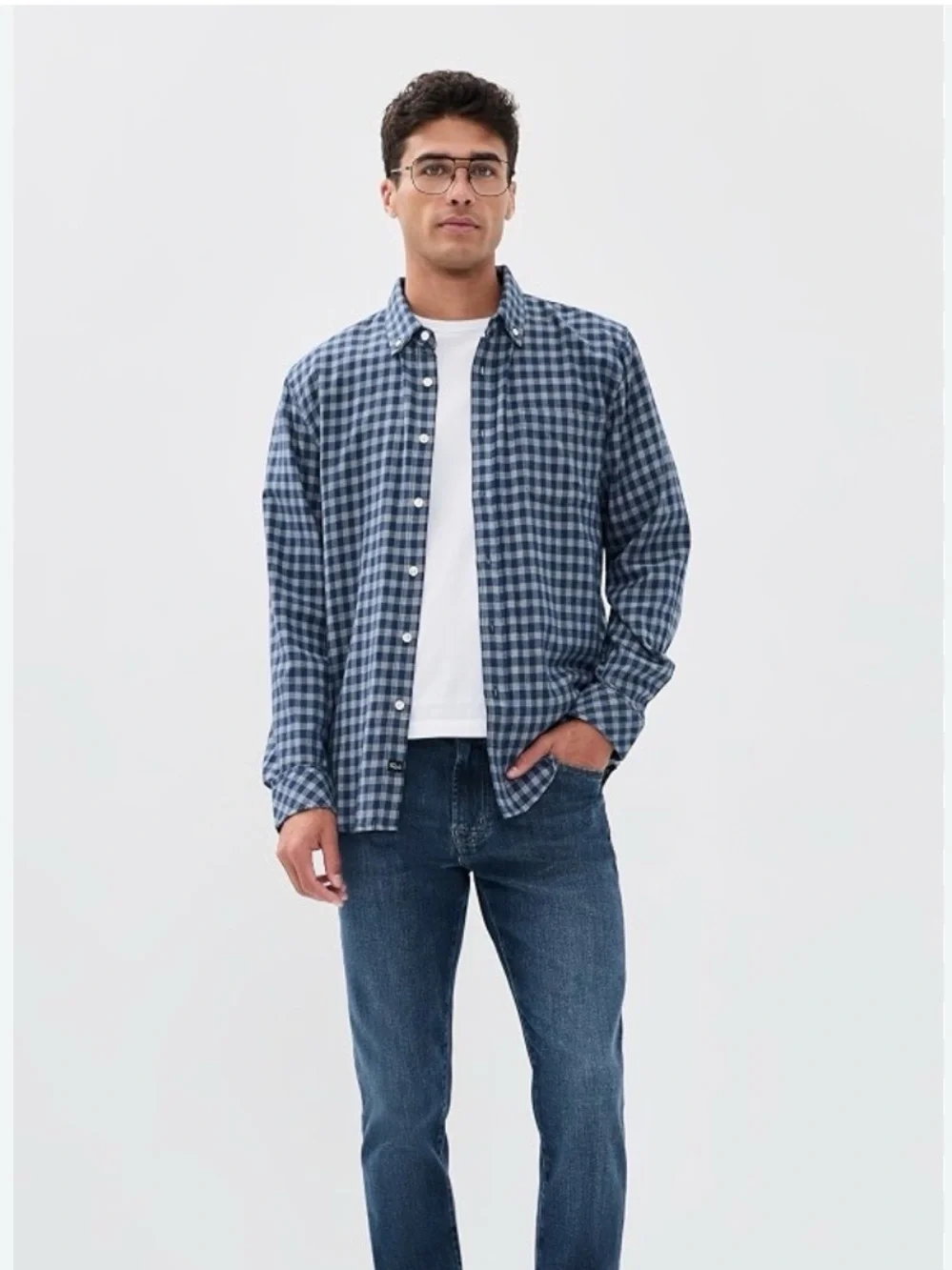 J. Crew Men's Navy and White Gingham Button-Down Shirt